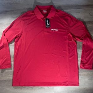NWT PING Size XXL Long Sleeve Red Performance Mens Polo Shirt Stretchy Golf